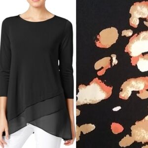 Alfani crossover hem black printed tunic